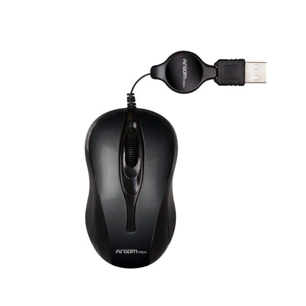 Argom Tech Optical Mouse Retractable USB (ARG-MS-0008BK), Black