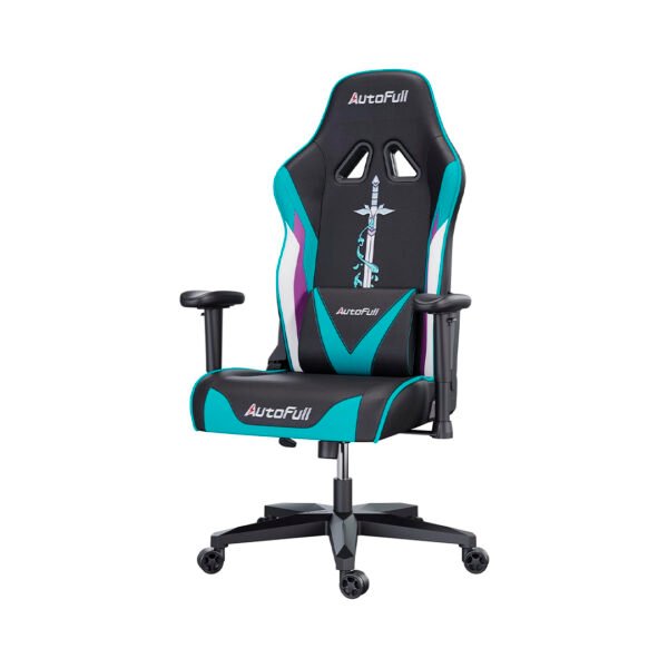 AutoFull AF076JPSA-CB Gaming Chair Black with Turquoise Lines Synthetic Leather